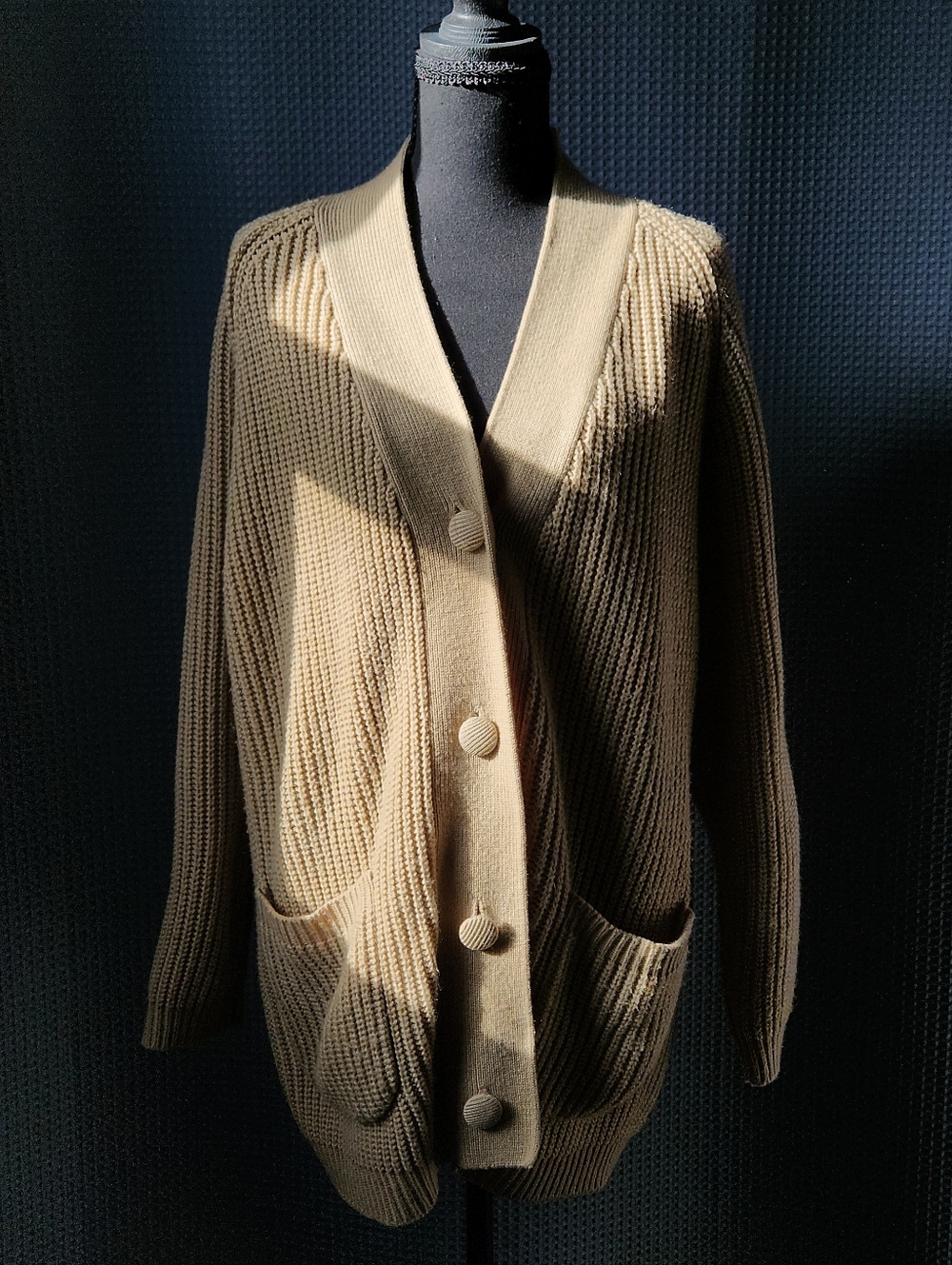 Mainstreet Blues Brand Beige Chunky Knit Cardigan Sweater